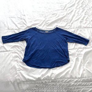 Aerie Blue Three Quarter Length Top with Lace Back